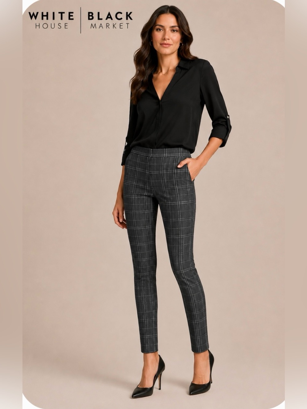 White House Black Market Black Plaid Skinny Ponte Pants